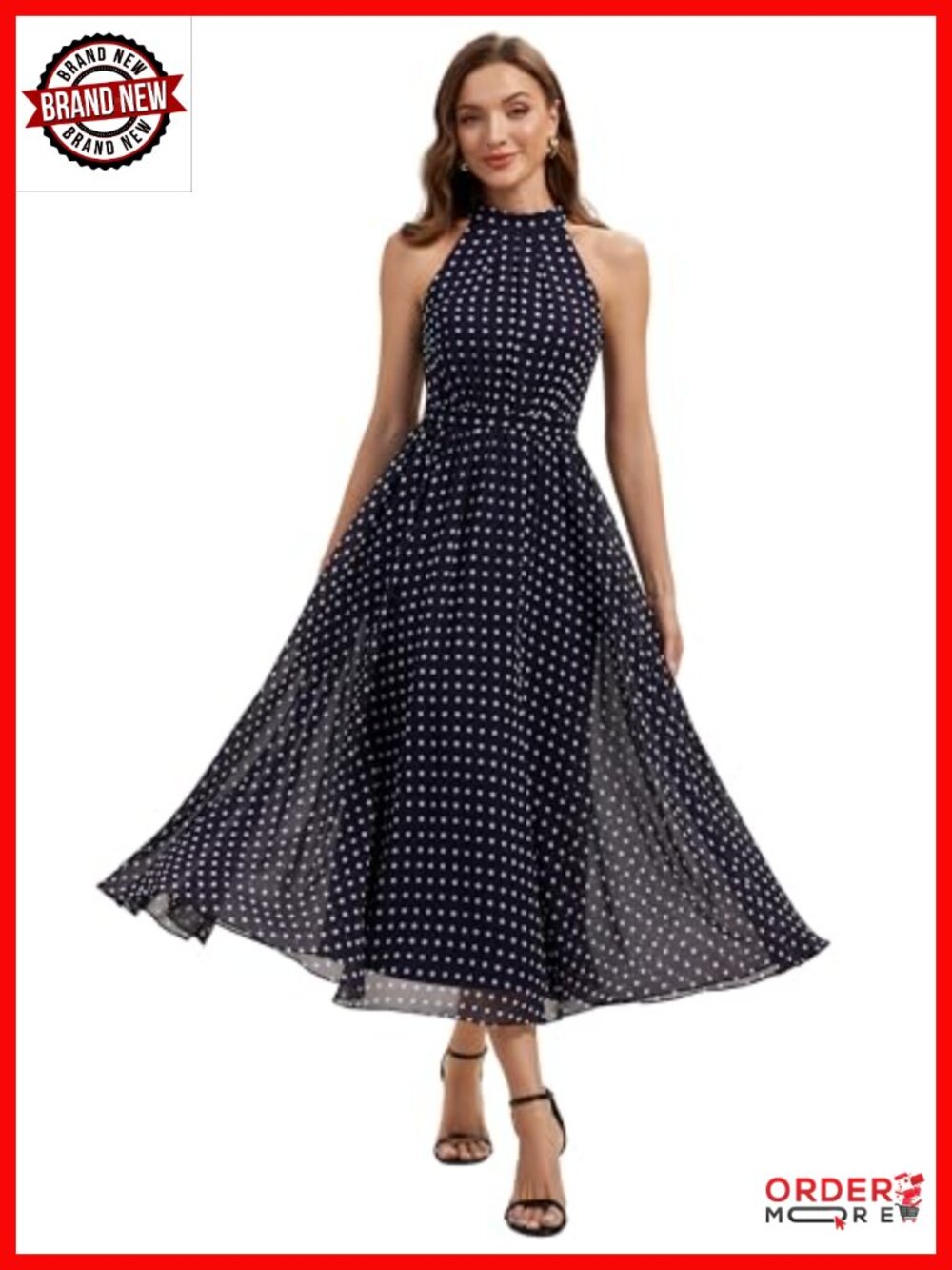 Halter Sleeveless Chiffon Tea Length A-Line Formal Wedding Guest Dress